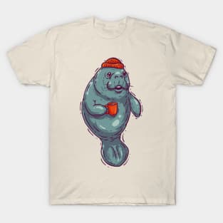 Manatee drinking Tea - Chubby Mermaid T-Shirt